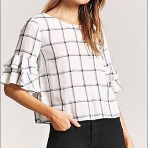 Forever 21 plaid flounce-sleeve top
